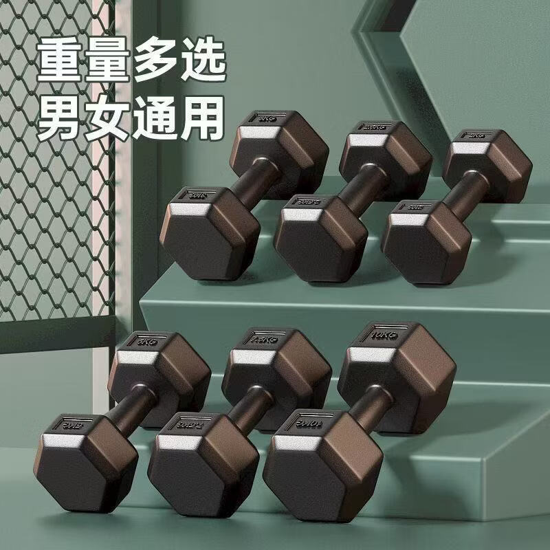 健身哑铃男士家用器材女士儿童学生六角包胶亚铃2.5/5/7.5/10公斤 单只10kg