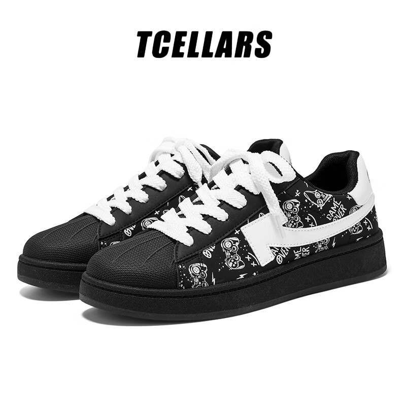 Tcellars板鞋男鞋春季2026新款简约百搭小白鞋低帮透气轻便舒适休闲鞋子 复古黑 39