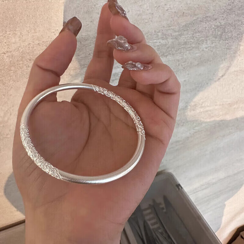 老凰祥足银9999卷草纹古法银手镯实心闭口银镯子生日礼物送女 麻将手镯-62