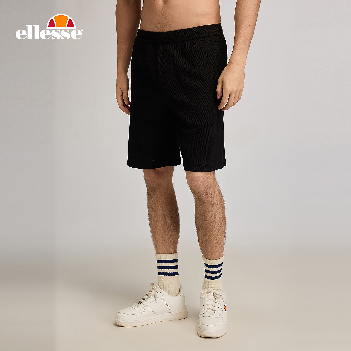 ellesse小贝壳官方短裤男2024春夏新款运动裤松紧腰休闲裤 黑色 S