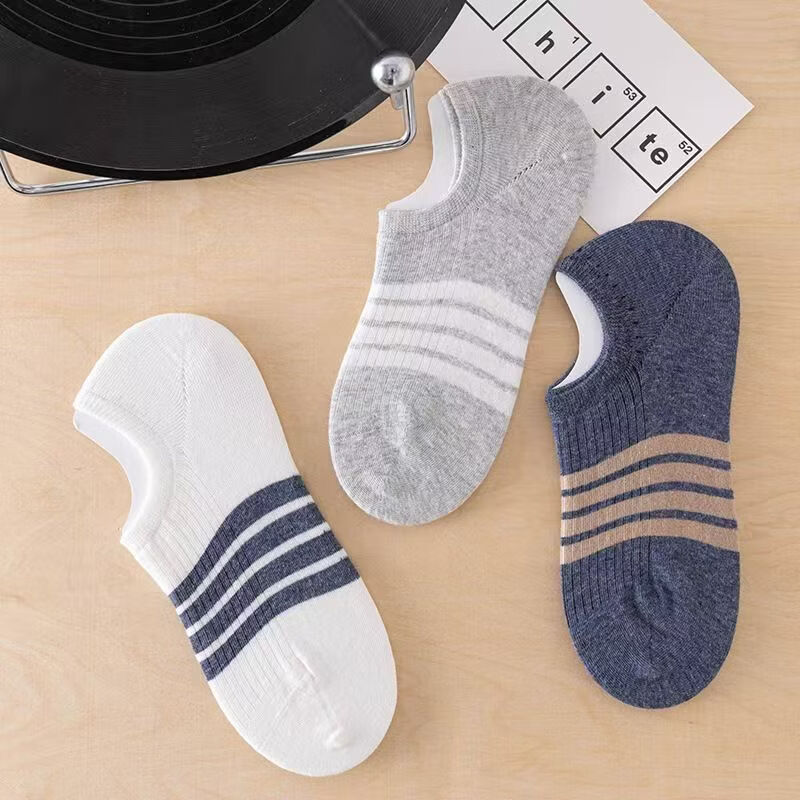 米大爷10双袜子男士春夏季条纹船袜舒适透气防滑不掉跟短袜浅口隐形袜 混色 10双 均码