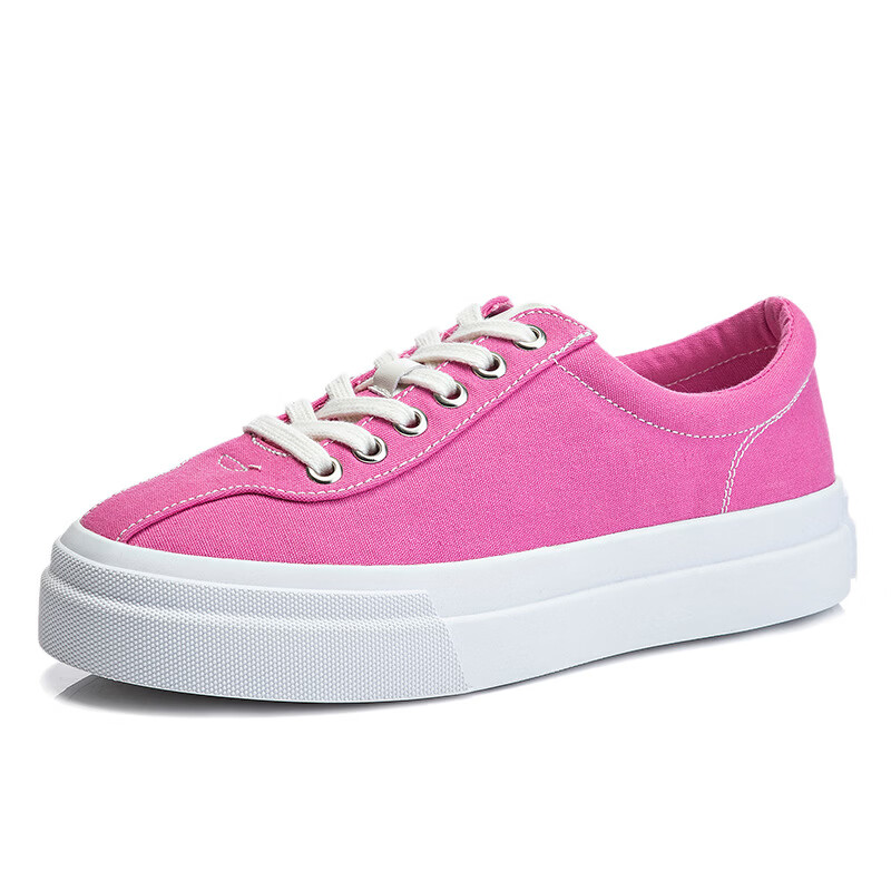 帆布鞋女2026新款春季运动休闲单鞋女浅口低帮女鞋百搭平底鞋女潮 单层 玫红色 40