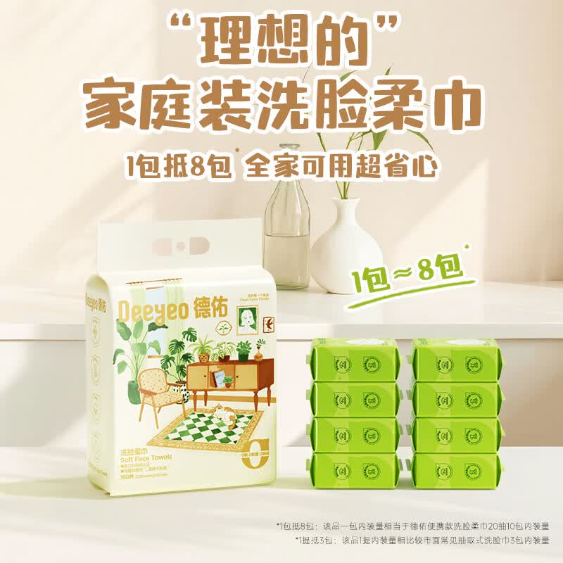德佑悬挂式洗脸巾大容量加大加厚干湿两用擦脸巾一次性绵柔洁面巾 【XL码大尺寸】160抽*4提