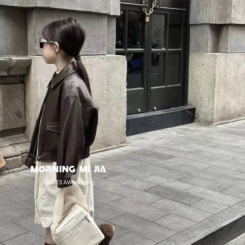 男女童外套2026春秋装复古pu皮衣休闲夹克洋气上衣帅气潮酷冬加绒 咖色皮衣【春秋款】 90 尺码【建议身高80厘米22斤左右】