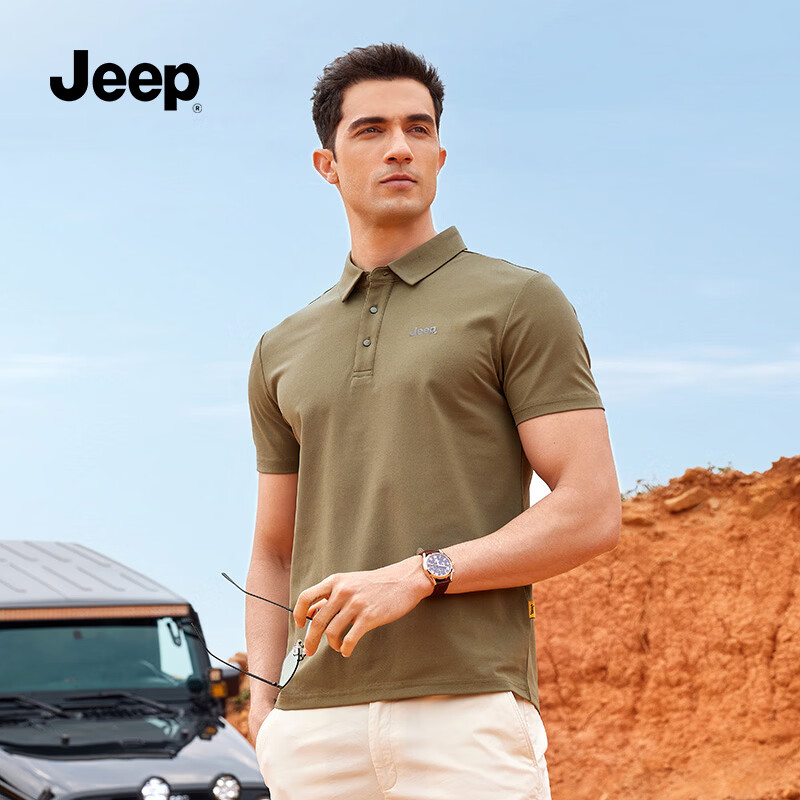 JEEP吉普时尚男装2026年春夏季新款休闲凉感polo衫翻领薄款短袖t恤男 幻影黑 /男女同款 L （175/92A）