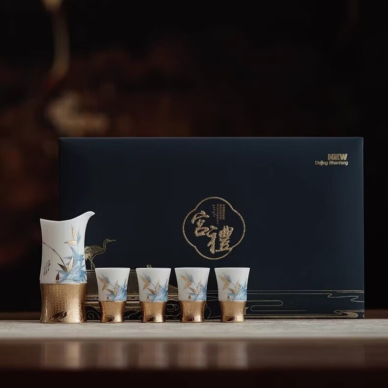BOSSY国潮鎏金羊脂玉酒具套装白清酒杯高档送长辈领导寿宴乔迁新年礼物 素烧玉瓷丨（高风傲然）酒具套装【高档礼盒】