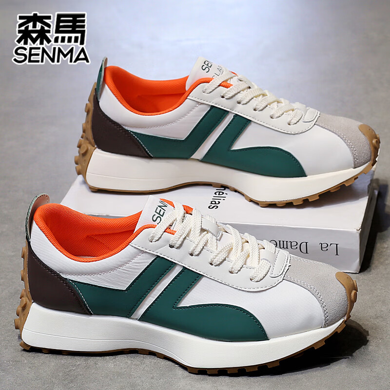 森馬(senma)男士厚底舒适跑步鞋低帮防滑轻便阿甘鞋时尚百搭休闲鞋 白绿 41 京东折扣/优惠券