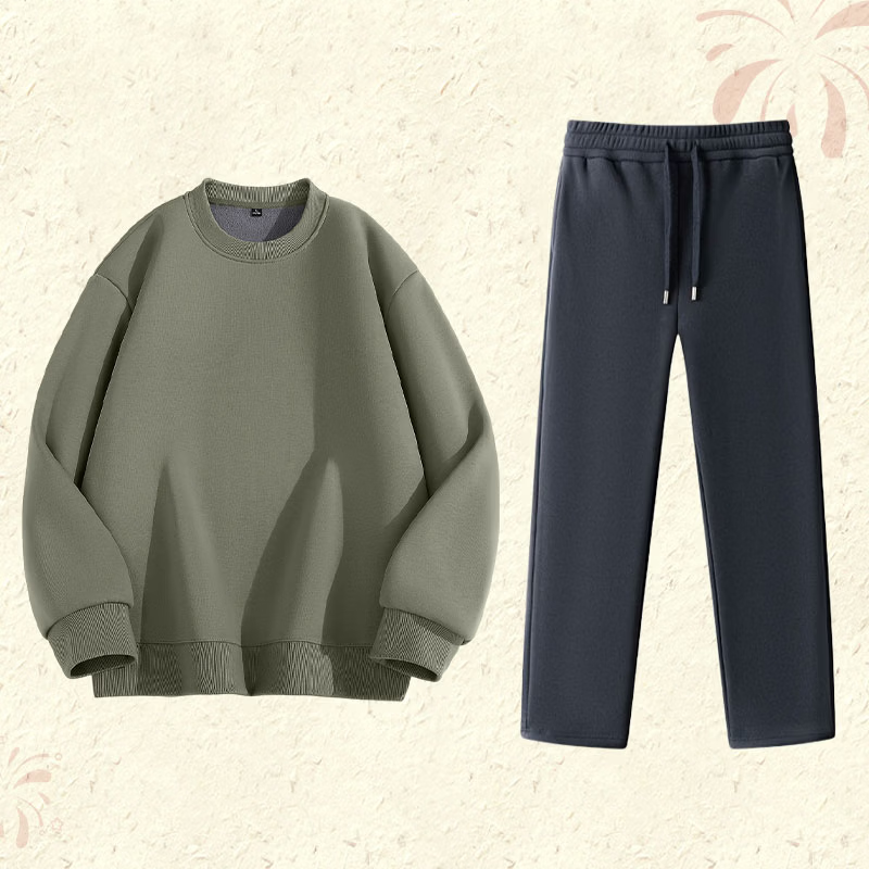 凡客诚品VANCL官方店 新年款男士套装休闲保暖两件套男装 抹茶绿+深灰 XL