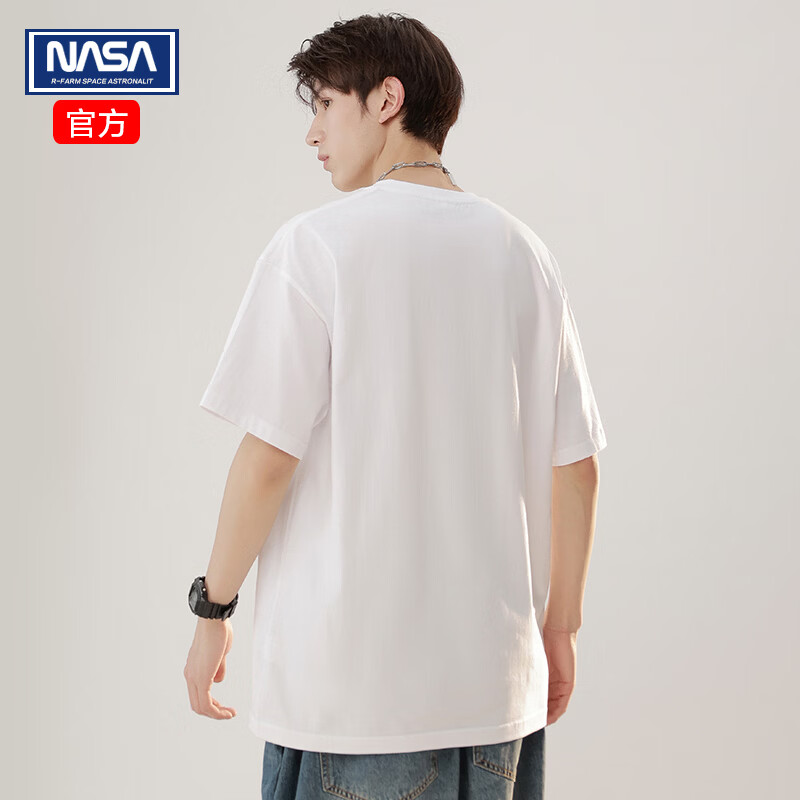 NASAR-FARM【纯棉100%亲肤】夏季男士短袖T恤休闲重磅加厚圆领体恤情侣上衣 白色 DLJ9004笑脸 3XL (身高180-185cm、体重180-200斤)
