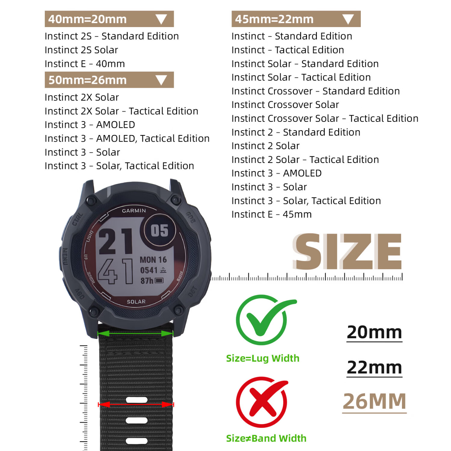 ENDUROBAND适用佳明本能instinct3/2/1战术尼龙表带手表表带腕带本能2X太阳能系列新款原厂配件 白色-银扣 本能50mm表盘-26mm宽接口