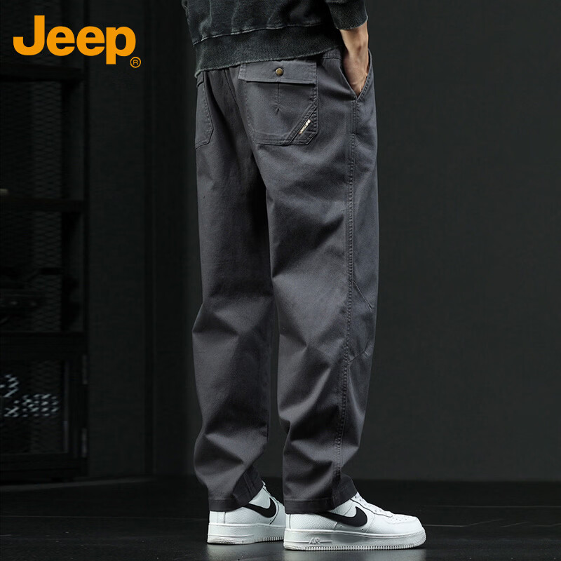 JEEP吉普休闲裤男春秋季直筒裤子男士宽松潮流工装裤男裤 深灰 XL