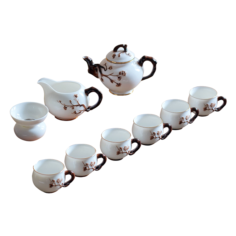 金镶玉功夫茶具套装整套家用喝泡茶羊脂玉瓷茶壶陶瓷送礼盒 红梅傲骨