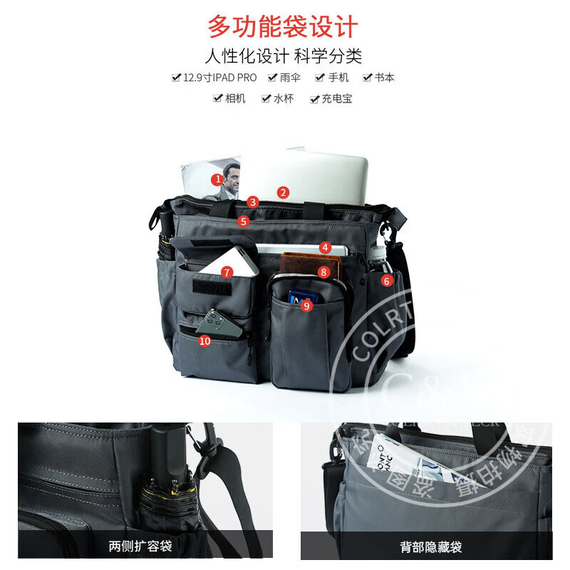 Colrtn Kwecr男士手提包时尚斜挎包商务公文包大容量单肩包横款电脑包奢侈品 CK灰色38*30*11(14英寸) 14英寸