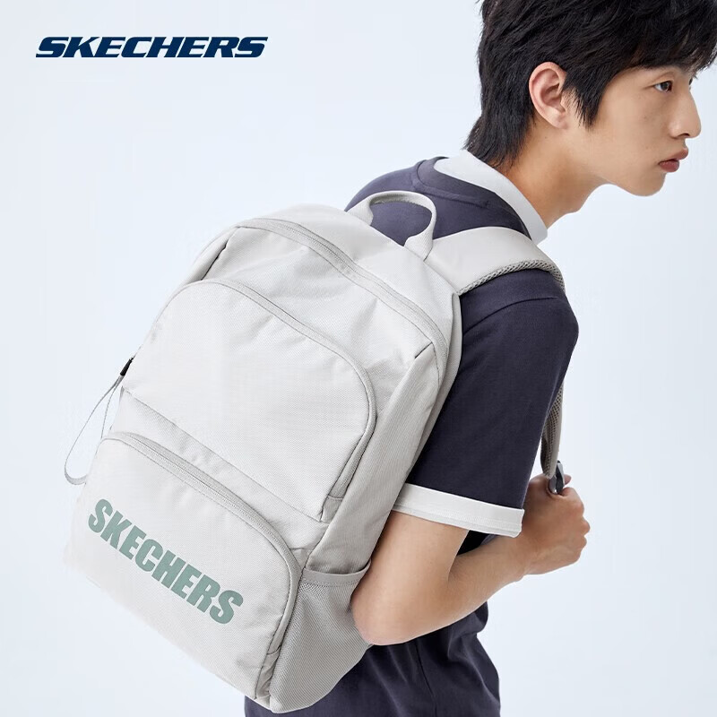 斯凯奇(Skechers)男女同款196家族双肩包电脑包学生经典百搭简约高中书包旅行背包 月球灰/00MV 20-30升