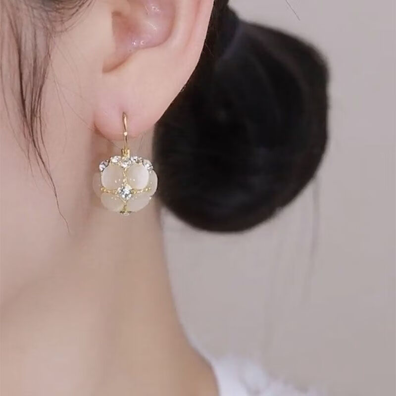 【女神节福利】猫眼石花篮耳环小众高级感2026爆款轻奢耳钉洋气 白色猫眼石镶钻提篮耳扣【礼盒款】