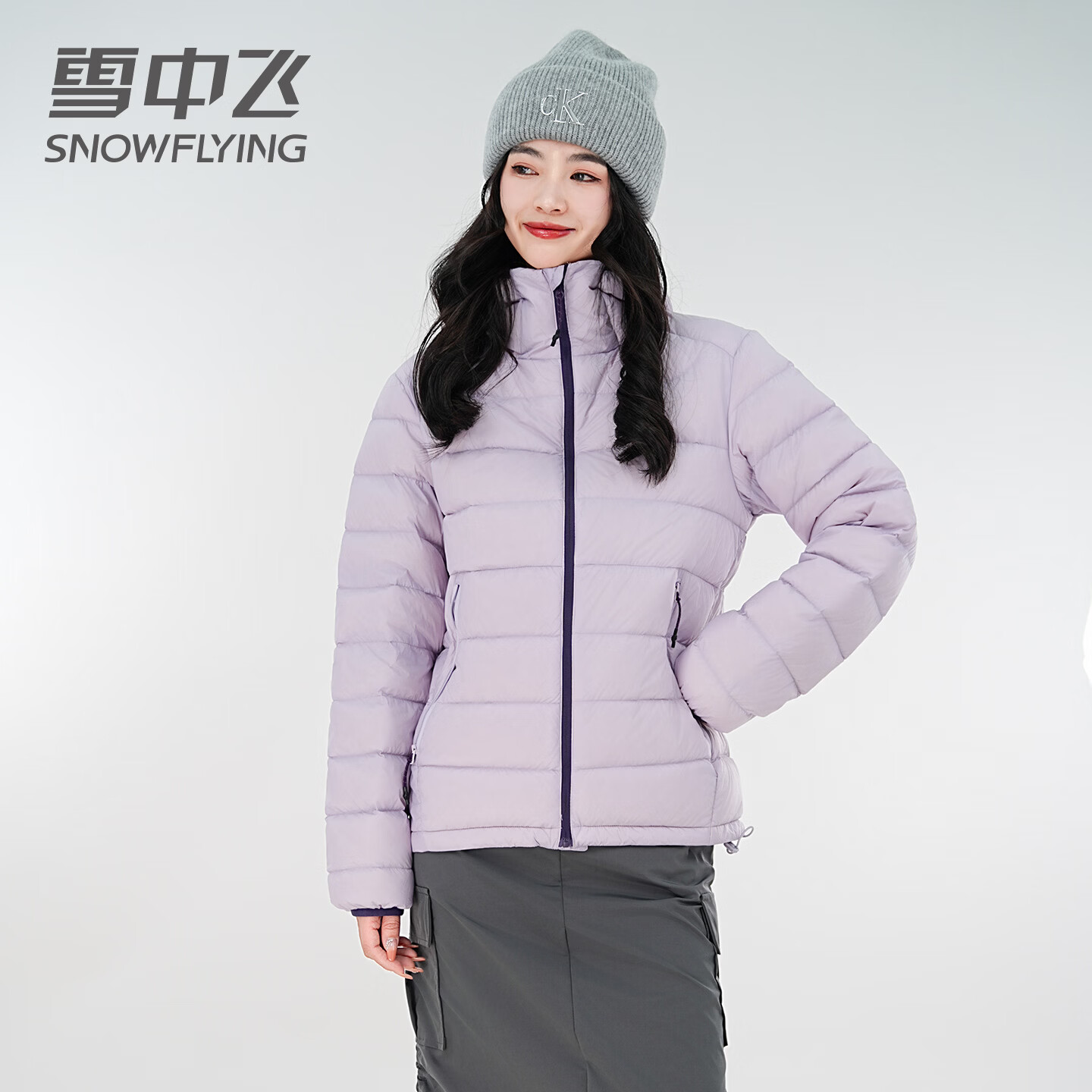 雪中飞排骨连帽羽绒服女短款2026年新款简约时尚百搭秋冬季保暖休闲外套 粉紫色 M 170/88A