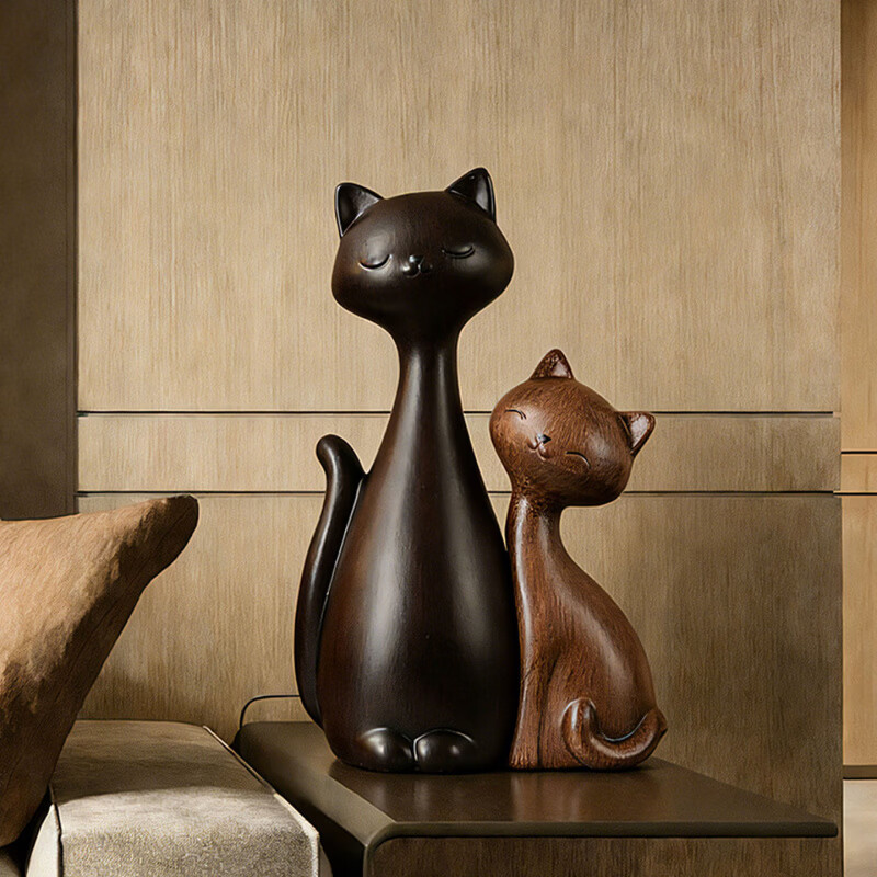 复古情侣猫咪摆件中古风玄关客厅电视柜酒柜感小众装饰礼物摆件 相伴一生-猫咪(白银色)-(中国瓷都)