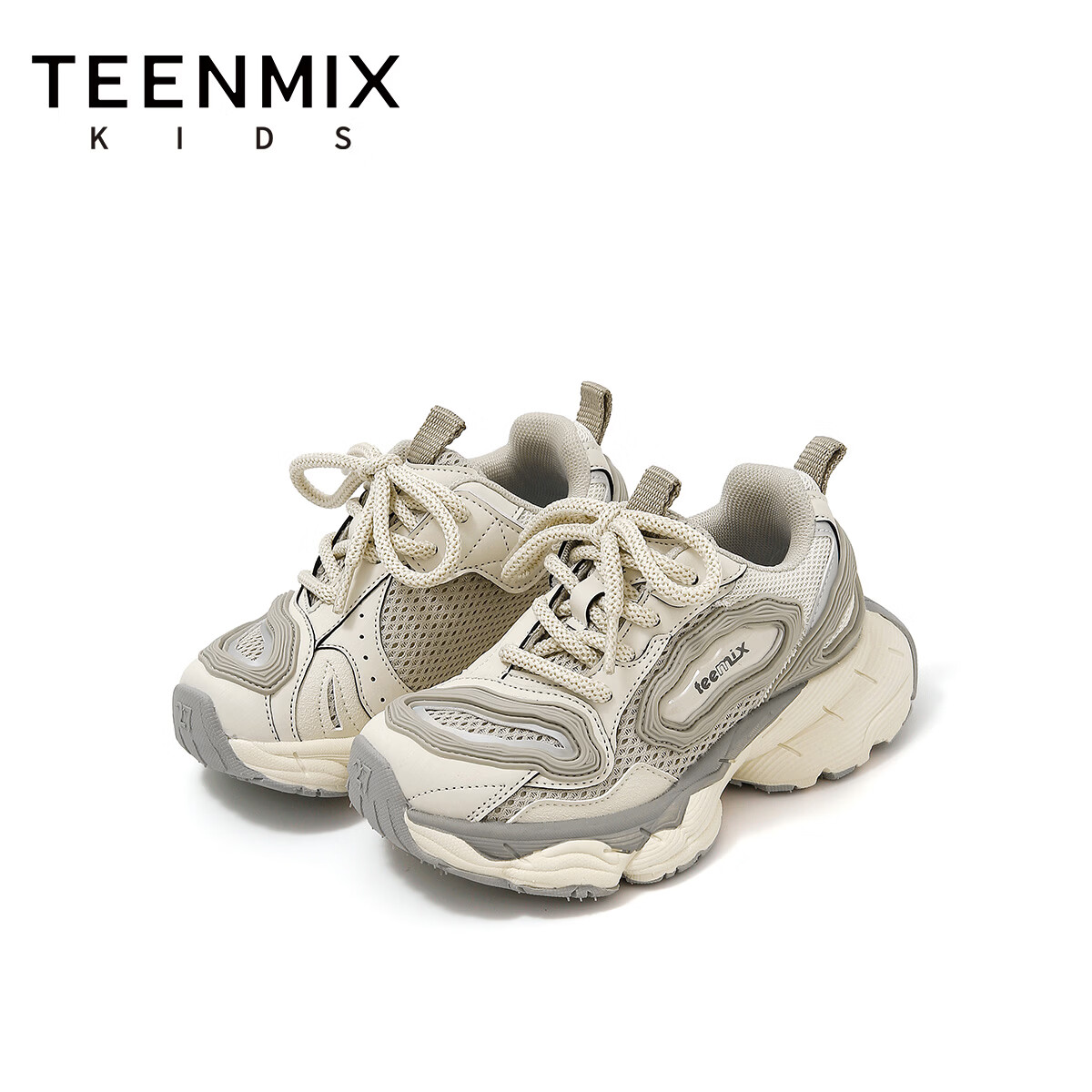 天美意童鞋2025年秋季新款男童软底运动鞋女童百搭休闲鞋老爹鞋 灰色 37