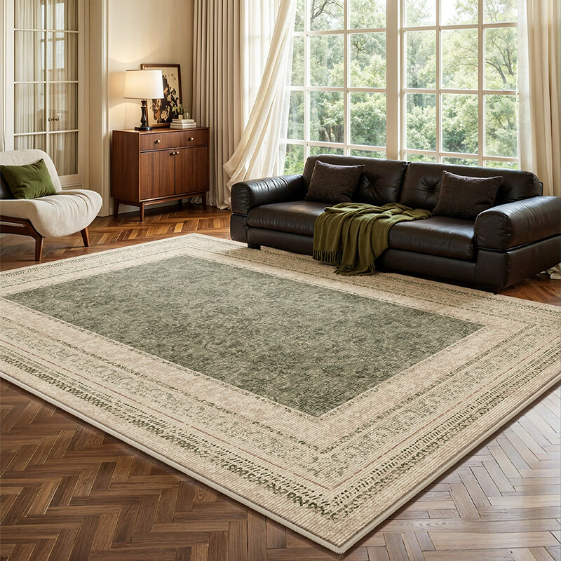 Y U-LIVE波斯风地毯客厅免洗可擦绿色沙发法式复古风防水轻奢风卧室地垫 圈绒棉布-柏林雾森 定制请联系客服【享优惠】