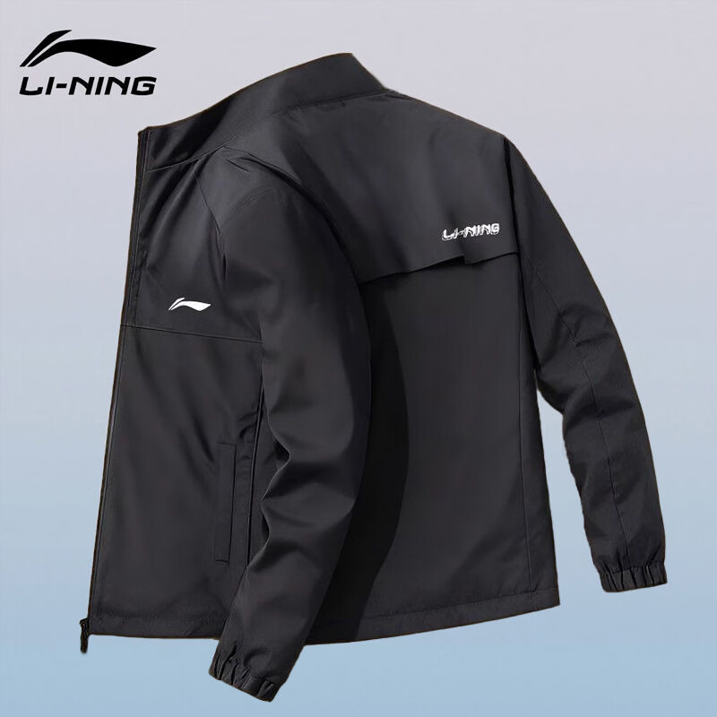 李宁（LI-NING）外套男春秋季新品款风衣女夹克户外防泼水冲锋运动服防风透气上衣 标准黑（立领款） 3XL (190)