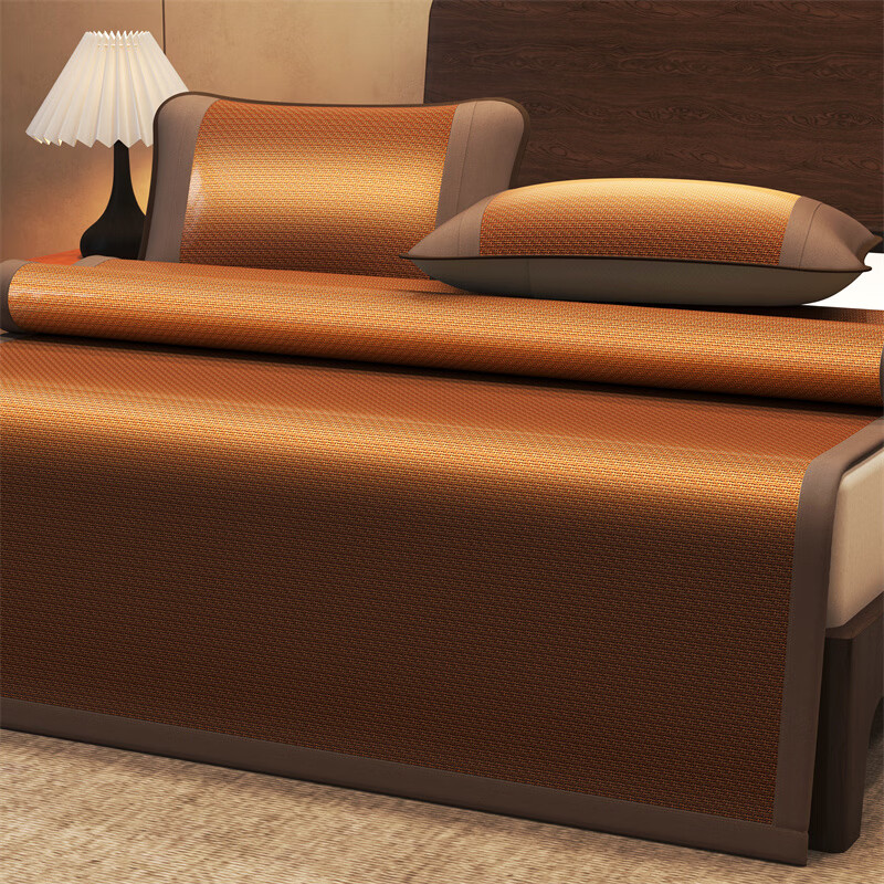 雅鹿藤席夏季冰丝席套件夏天家用双人床软席宿舍凉席双面凉席c 古风-姜黄 90*190cm（单席）