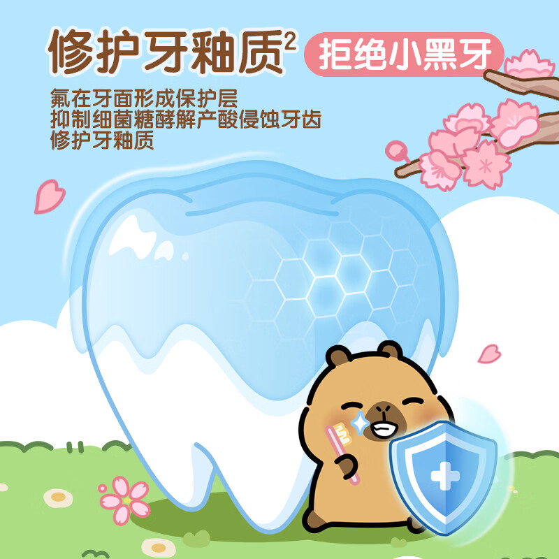伢牙乐牙膏卡皮巴拉联名款套装0-12岁含氟防蛀抗酸防龋健齿果味天然 【6-12岁含氟】换牙期蜜桃泡泡香型60g*1支