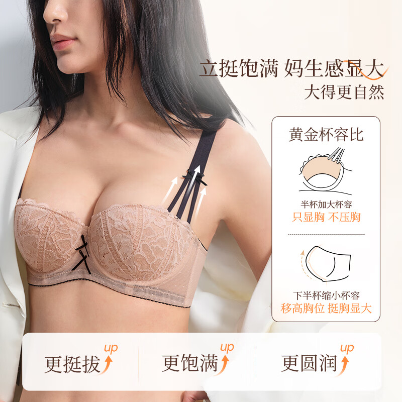 奶糖派贝壳杯3.0大胸聚拢上托显大漫画胸文胸蕾丝性感胸罩送女友 抹茶慕斯 【立挺饱满显大】 75C