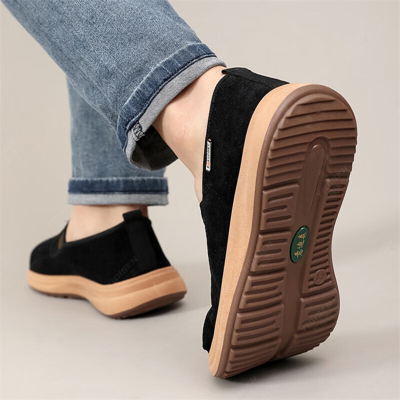 意迪森春秋老北京布鞋男休闲健步鞋软底防滑爸爸鞋一脚蹬官方旗舰店正品 黑色 【久穿不累脚】 39 (245mm) 正码正拍