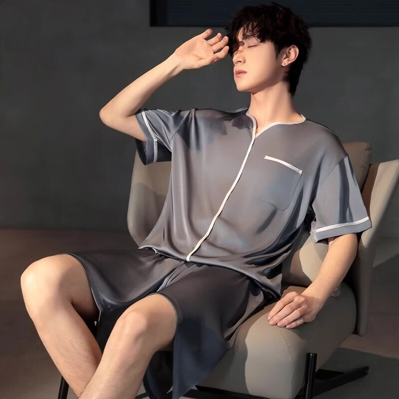 雪中飞冰丝睡衣男士夏天薄款短袖夏季款仿真丝绸套头家居服套装2026新款 NSCBF-珠光深灰-套头款 【缎面冰丝】 3XL 【建议160-175斤】 京东折扣/优惠券
