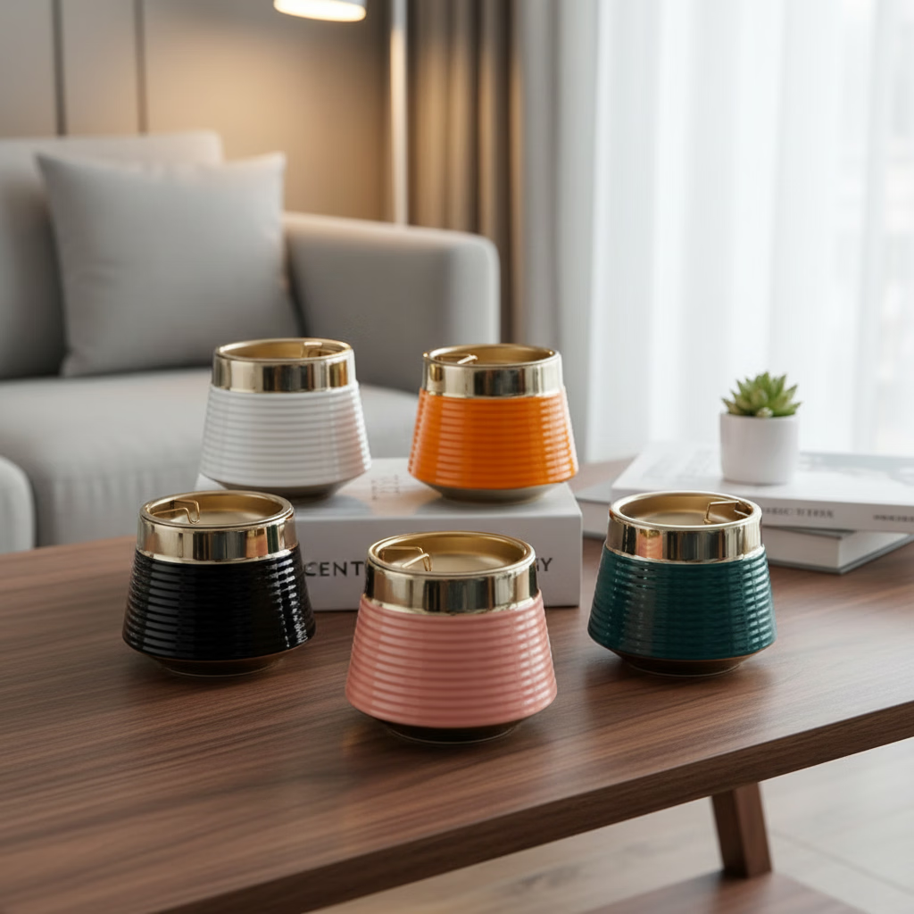 ECO IN CORNins高颜值陶瓷烟灰缸创意客厅卧室办公室防飞灰简约现代轻奢烟缸 白色