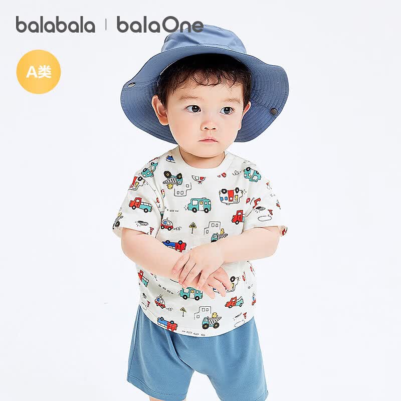 巴拉巴拉（BALABALA）【balaOne】巴拉巴拉童装宝宝短袖t恤2026新款夏装萌 绿红色调00346 100