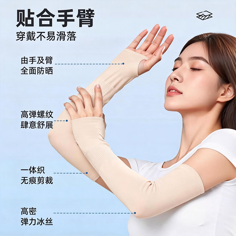 万宝绿肉色冰袖女防晒袖套男2026新款防紫外线冰丝护袖手臂套肤色 UPF50+【肤色+白色】高弹不勒