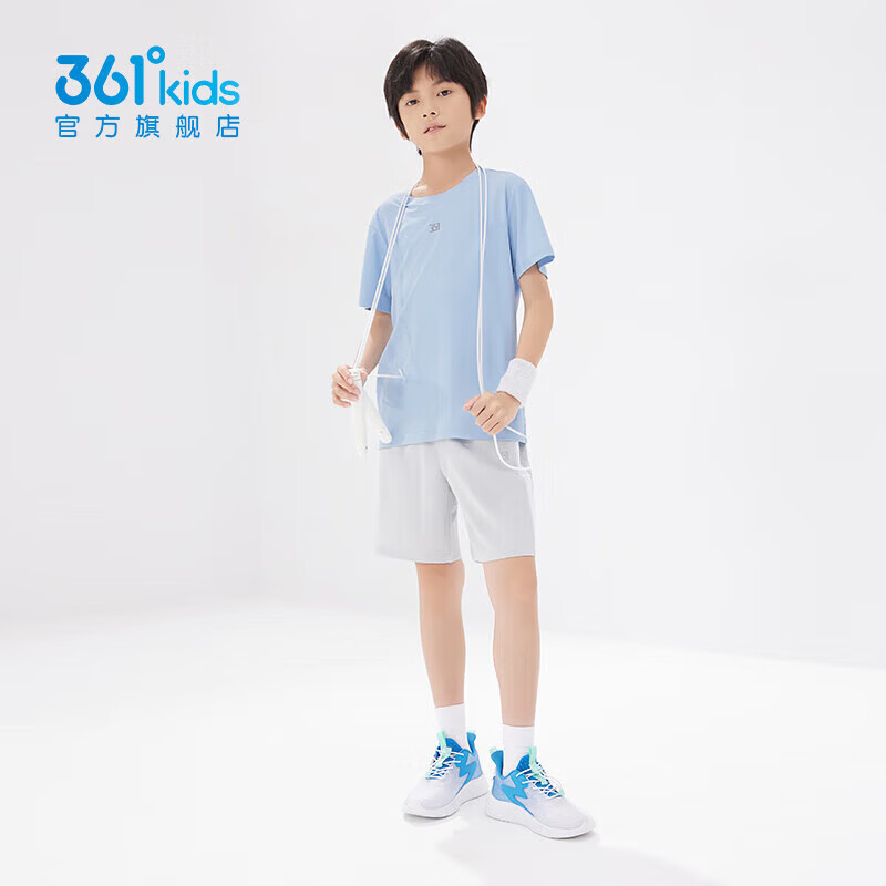 361°童装男女童短袖针织衫年夏季新款速干儿童T恤中大童冰爽上衣 柔蓝1204-男童 160 cm