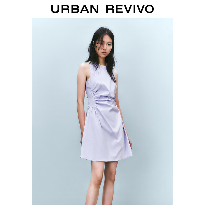 UR春季新款女摩登气质褶皱收腰显瘦无袖连衣裙UYY750030 淡紫 S