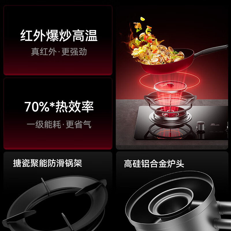 红日(RedSun)定时猛火聚能红外线燃气灶具高热效率家用一级能效节能省气 超一级节能70%高热效率定时红外灶 DX10 天然气