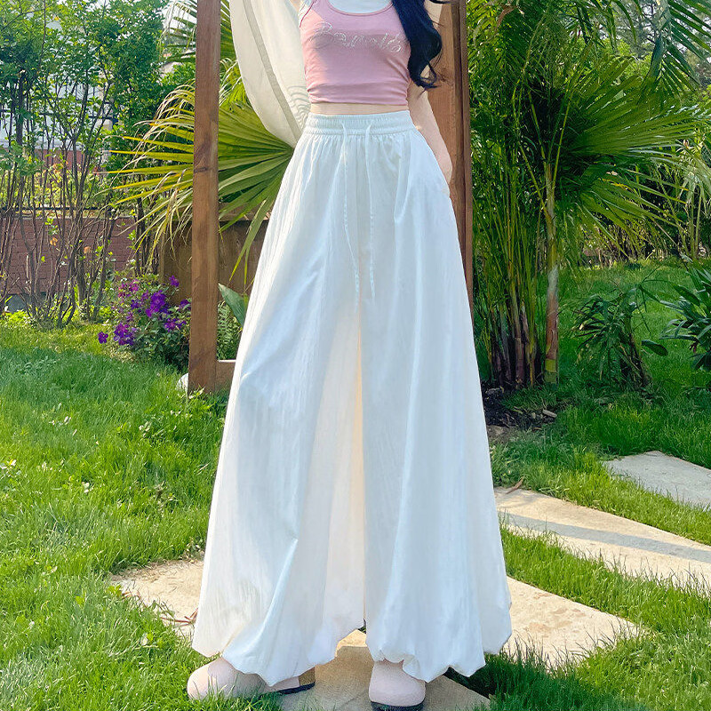 浪莎花苞裤裤女春夏季新款慵懒风宽松垂感阔腿裤小个子高腰显瘦休闲裤 黄色 【舒适柔顺】 S 【建议80-95斤】