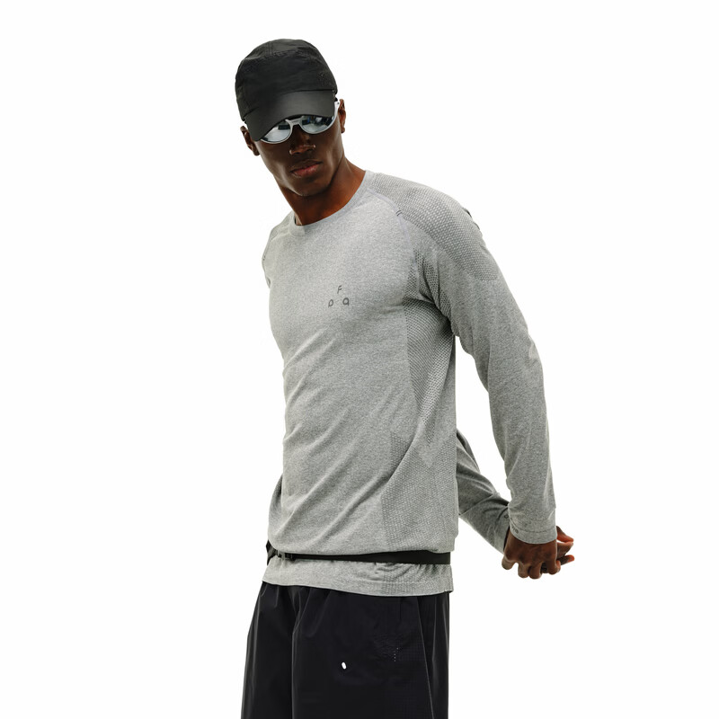 FPA一体针织速干衣结构线鱼鳞肌理长袖男士T恤春夏季潮流新款运动服 花灰色 L