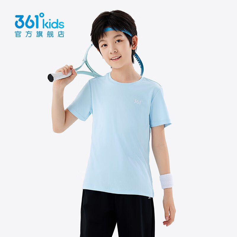 361°童装男女童短袖针织衫年夏季新款速干儿童T恤中大童冰爽上衣 机灵蓝1214-男童 130 cm 京东折扣/优惠券