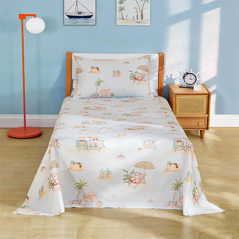 水星家纺海滨假日全棉印花床单 海滨假日全棉印花床单 230cm*160cm