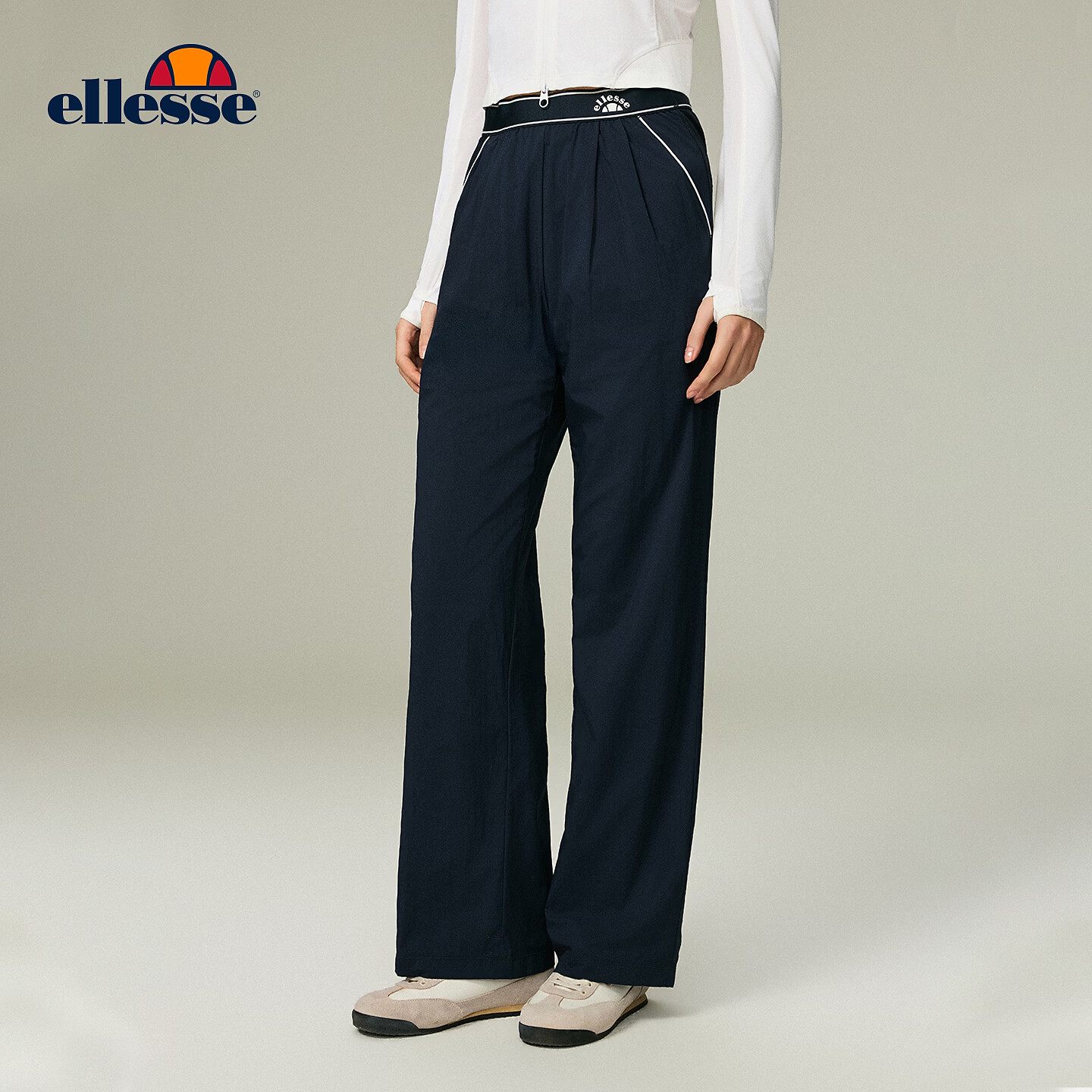 ellesse小贝壳26春夏新品网球裤防晒修身显瘦长裤直筒运动卫裤女 藏青 L