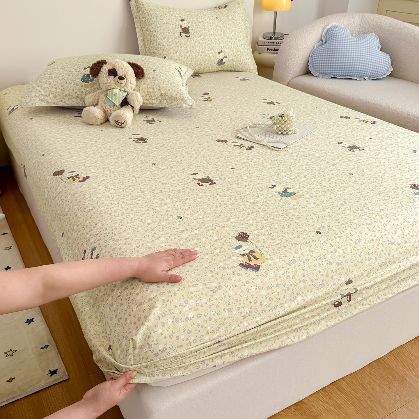 苏萱清新碎花纯棉床笠单件100全棉宿舍防滑床罩席梦思床垫保护罩床套3 碎花学院 床笠单件：150x200cm