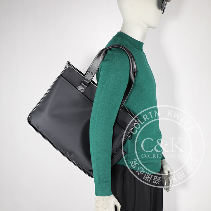 Colrtn Kwecr轻奢C K男士公文包商务出差手提包防水电脑包横款文件包奢侈品男 CK黑色（40*33*13cm） 16英寸