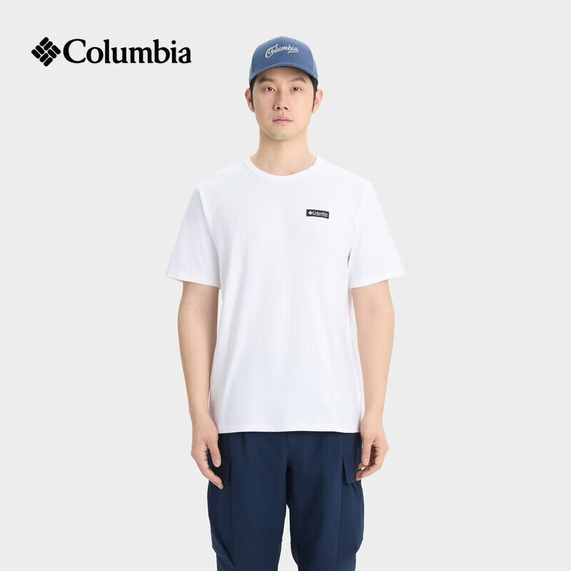 哥伦比亚（Columbia）2026春夏新品户外男T恤吸湿凉爽圆领宽松纯棉休闲运动短袖AE9852 100-白色 XL (185/104A)