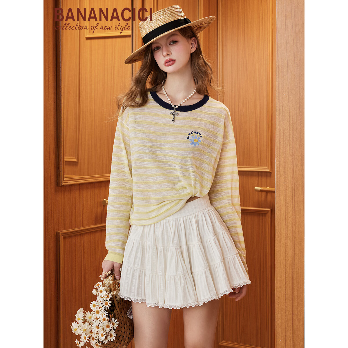 banana cici【阚清子同款】2026年夏季新款多巴胺小雏菊针织衫C252MY591 黄色 S