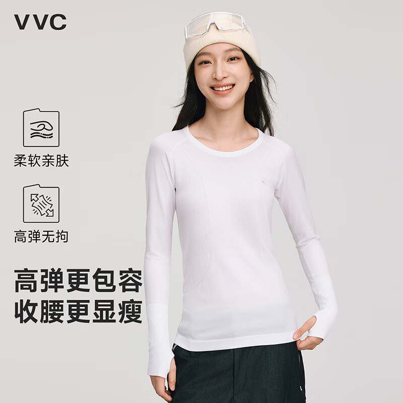 VVC打底衫女新款纯色春秋打底衣城市轻户外上衣 奶昔白-万能百搭 S (160~165cm/50~55kg)