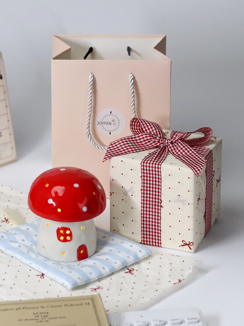 陶瓷蘑菇小夜灯闺蜜生日礼物女生氛围感可爱儿童女孩卧室宿舍床头 红色蘑菇【礼物纸包装】