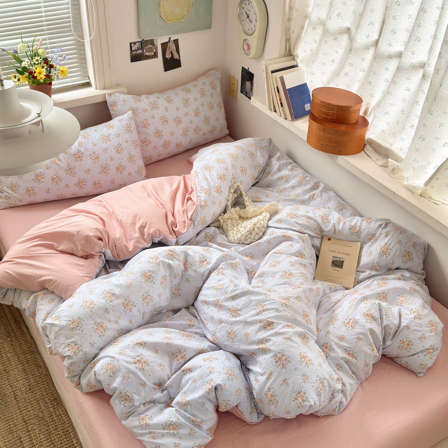 雅鹿小清新超柔水洗棉四件套亲肤透气宿舍单人三件套云柔棉4件套 浪漫时刻 1.2m三件套 床单款 （被套150*200cm）