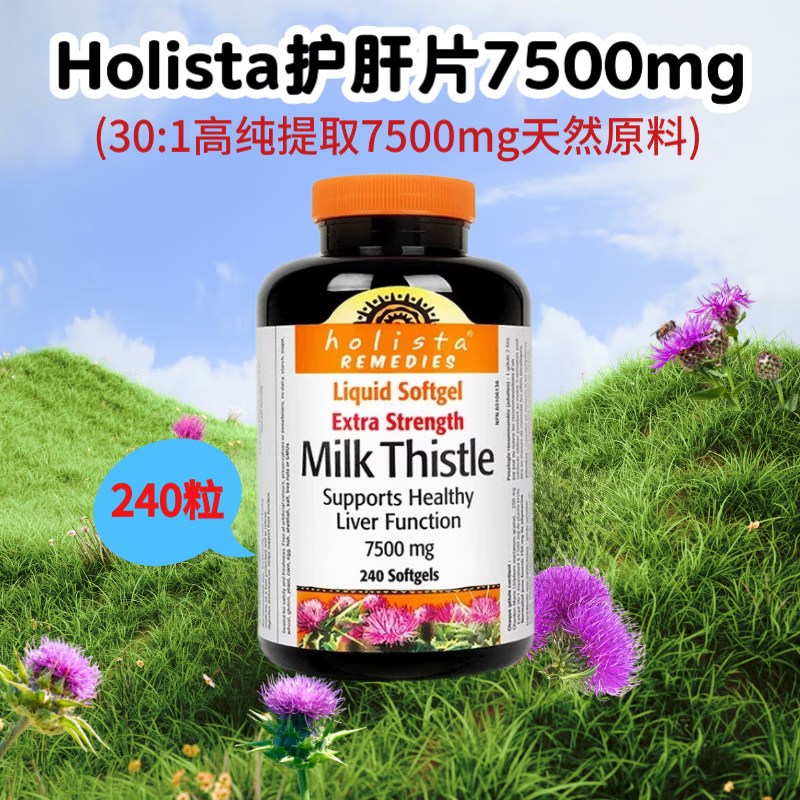 Holista加拿大进口护肝片Holista水飞蓟奶蓟草 熬夜烟酒加班护肝胶囊 7500mg240粒