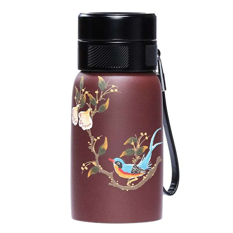 原矿紫泥泥绘保温办公车载水杯礼盒装送礼过滤绞泥 山水刻绘款