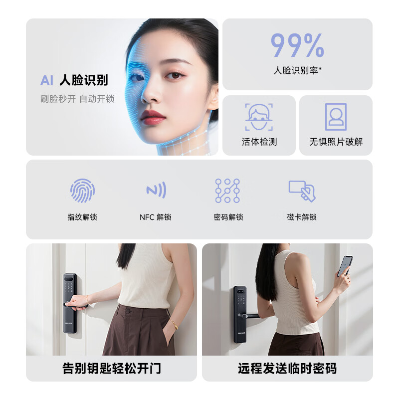 DRESEN智能门锁指纹锁3D人脸密码锁入户门智能锁家用防盗门锁木门电子锁 8合1开锁+防撬报警+免费安装